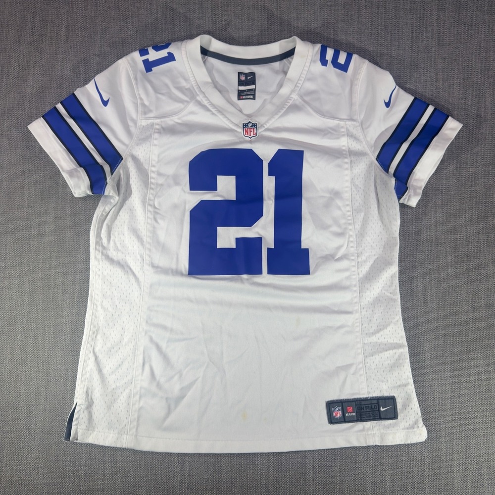 Dallas Cowboys Jersey Womens Large White NFL Ezekiel Elliott 21 Nike On Field